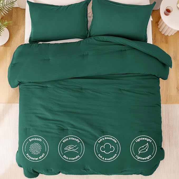 Love's cabin Dark Green Queen Comforter Set, 3-Piece Prewashed Bed Set - Image 3