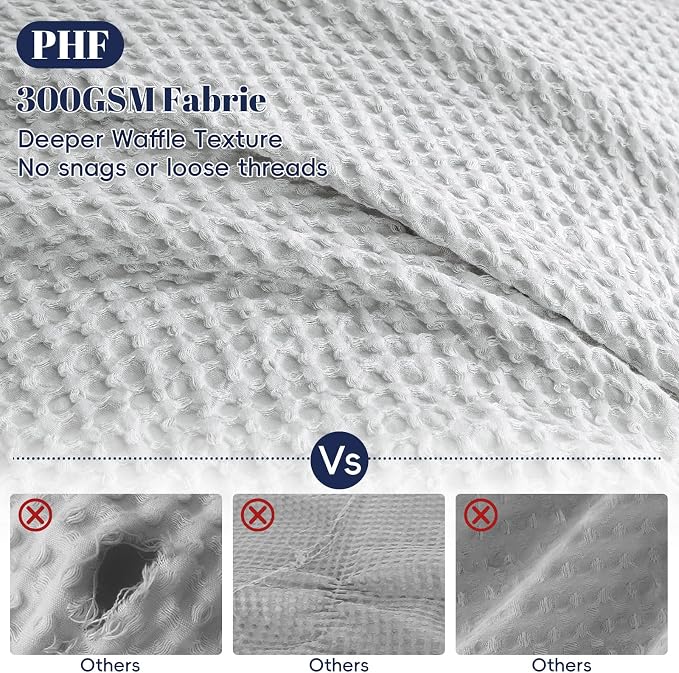 PHF Waffle Weave Duvet Cover Set King Size, No Snagging Ultra Soft Luxury - Image 3