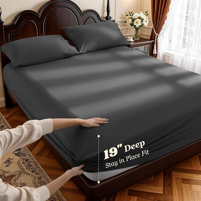 LBRO2M 100% Cotton Sheets Set Deep Pocket 19", 1000 Thread Count Full Size 4 - Image 2