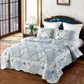 VIVILINEN Blue Floral Patchwork Quilt Set 132x120 Alaska King Size Bedding Set by VIVILINEN