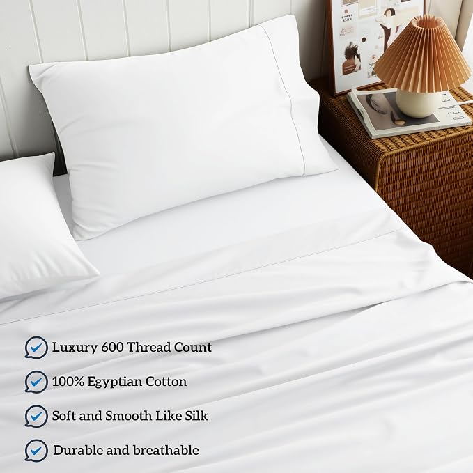 Cotton Flat Sheets Only, 600 TC 100% Cotton Flat Sheet Top Sheet Only, Twin - Image 2