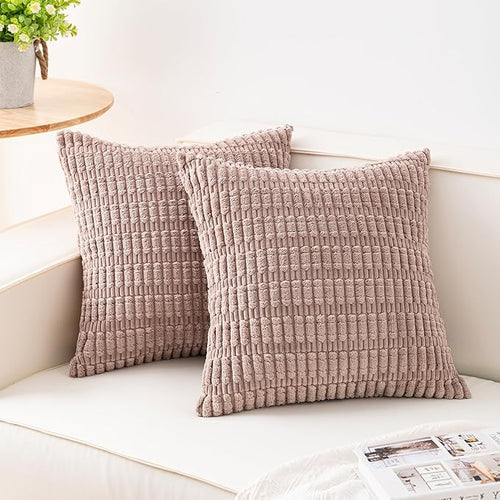 Aegero Pack of 2 Corduroy Decorative Throw Pillow Covers 16x16 Inch Soft by Unknown
