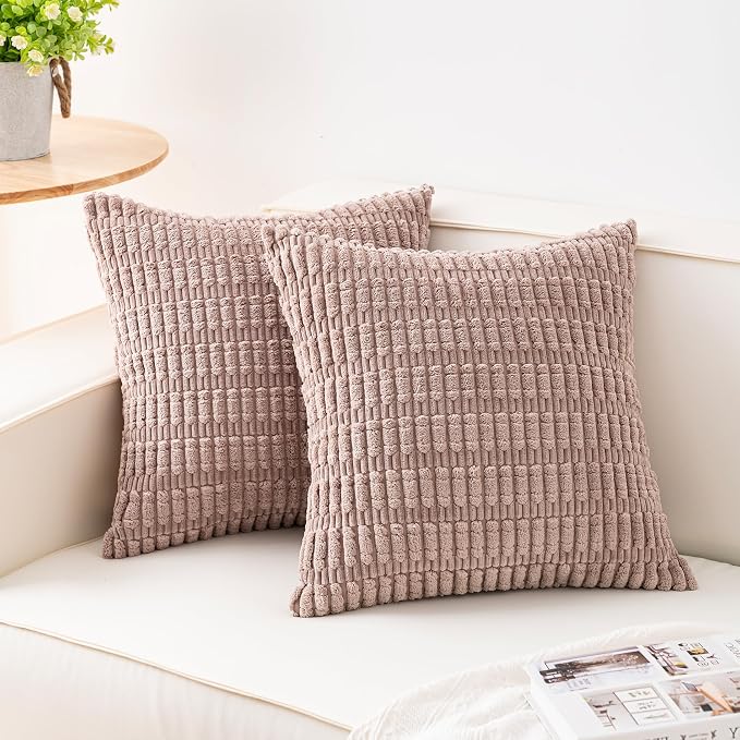 Aegero Pack of 2 Corduroy Decorative Throw Pillow Covers 22x22 Inch Soft by Unknown