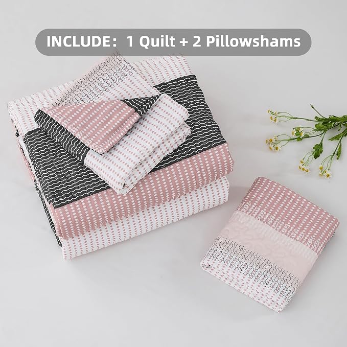 Andency King Size Quilt Set Grey Pink, 3 Pieces Summer Ultra Soft Lightweight - Image 6