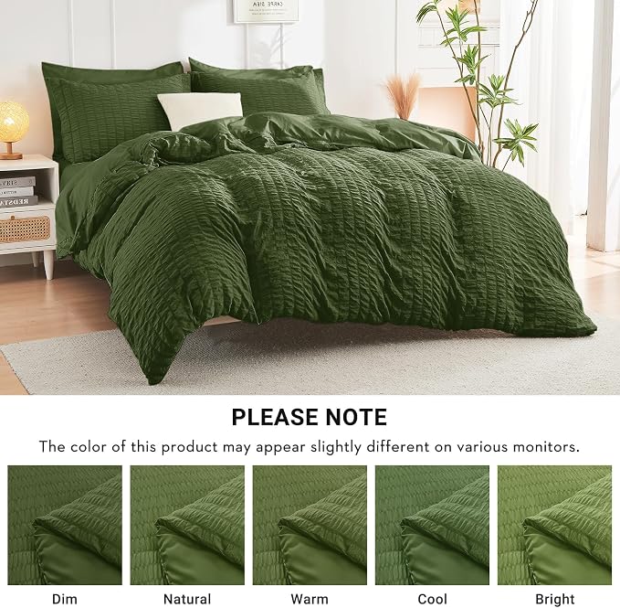 HYMOKEGE Olive Green Full Size Comforter Sets Seersucker 7 Pieces, All Season - Image 6