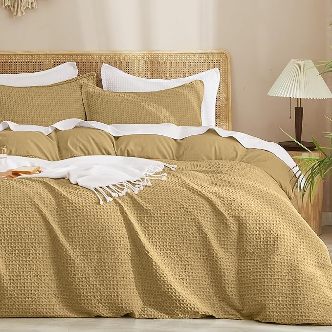 PHF Waffle Weave Duvet Cover Set King Size, No Snagging Ultra Soft Luxury by PHF