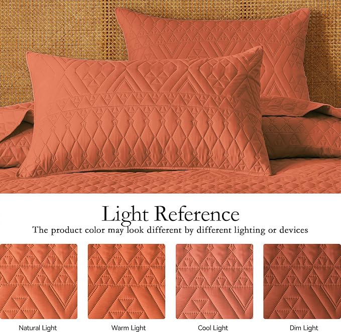 akkialla King/Cal King Size Quilt Bedding Set, Burnt Orange Lightweight - Image 4