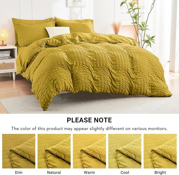 HYMOKEGE Mustard Yellow Twin Comforter Set Seersucker 5 Pieces, All Season - Image 5