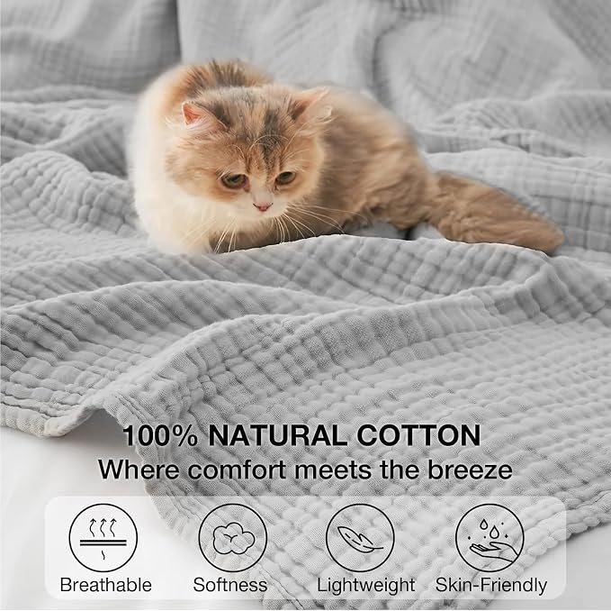 100% Cotton Muslin Blanket 50" x 60", Breathable and Lightweight Cotton Throw - Image 5