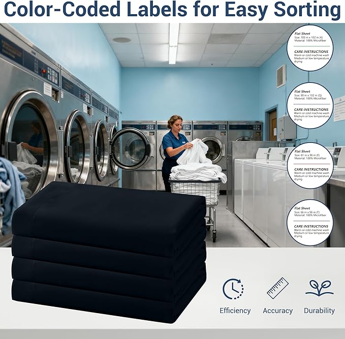 Bulk Queen Flat Sheets Only, 6 Pack Quick Sort Top Bed Sheet, Color-Coded Label - Image 4