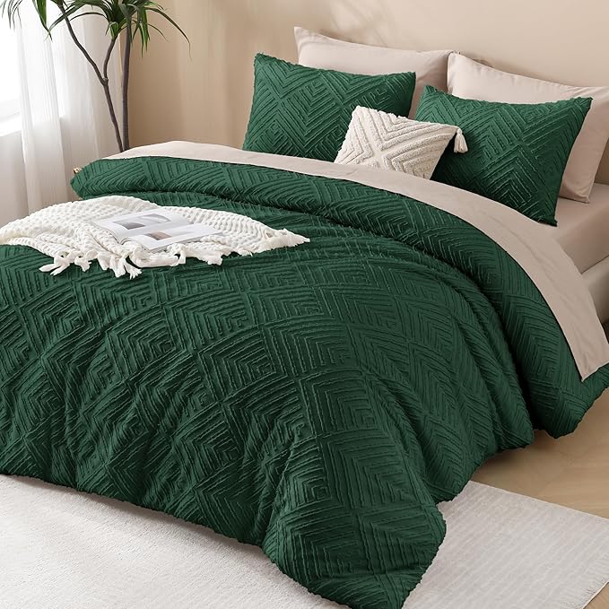 Andency Dark Emerald Green Oversized King Comforter 128''x120'', 3 Pieces Soft - Image 6