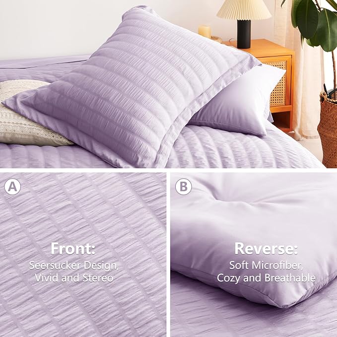 CozyLux King Size Comforter Set Light Purple Seersucker 7 Pieces Bed in a Bag - Image 5