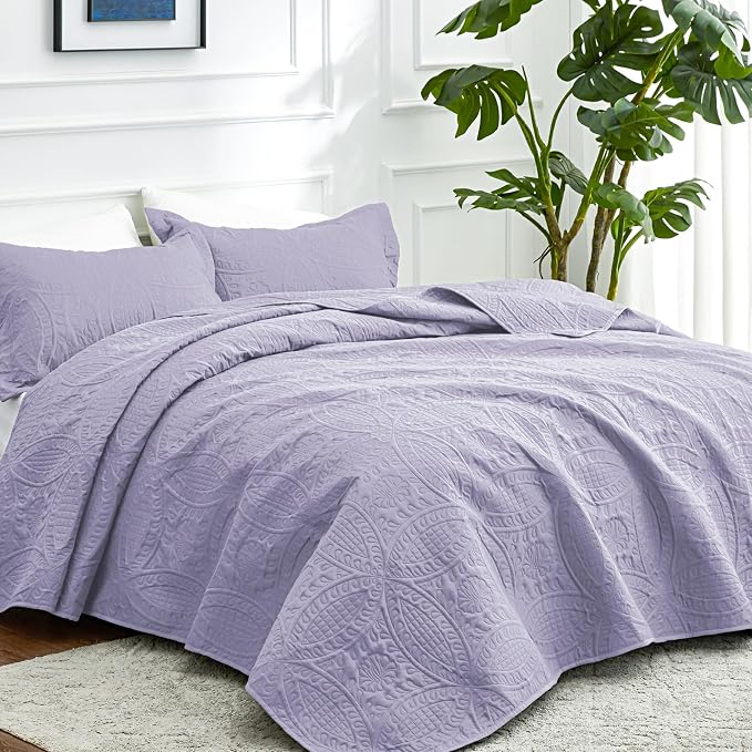 Love's cabin California King Size Quilt Bedding Set Lavender Bedspreads - Image 2