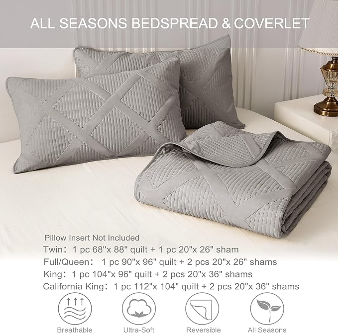 Exclusivo Mezcla Oversized King Quilt Set- Light Grey Cal King Quilts Bedding - Image 6