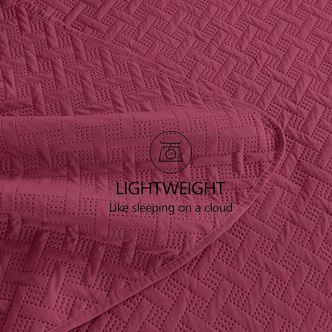 FLYMME Quilts Queen Size, Lightweight Burgundy Bedspreads, Basket Weave Pattern - Image 6