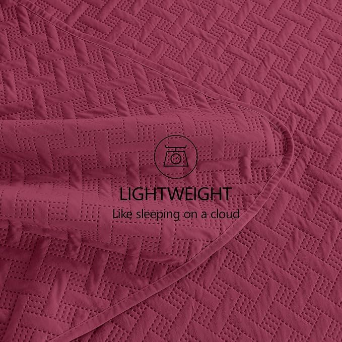 FLYMME Quilts King Size, Lightweight Burgundy Bedspreads, Basket Weave Pattern - Image 6