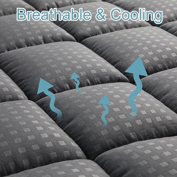 HYLEORY Full XL Mattress Pad Quilted Fitted Mattress Protector Cooling Pillow - Image 2