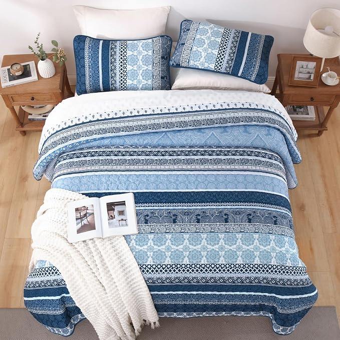 WONGS BEDDING Boho Quilt Set King Size, Lightweight Microfiber Bedspread - Image 9