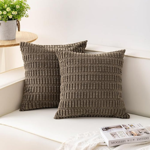 Aegero Pack of 2 Corduroy Decorative Throw Pillow Covers 20x20 InchSoft Striped by Unknown