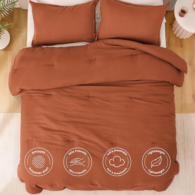Love's cabin Terracotta Full Comforter Set, 3-Piece Prewashed Bed Set - Image 3