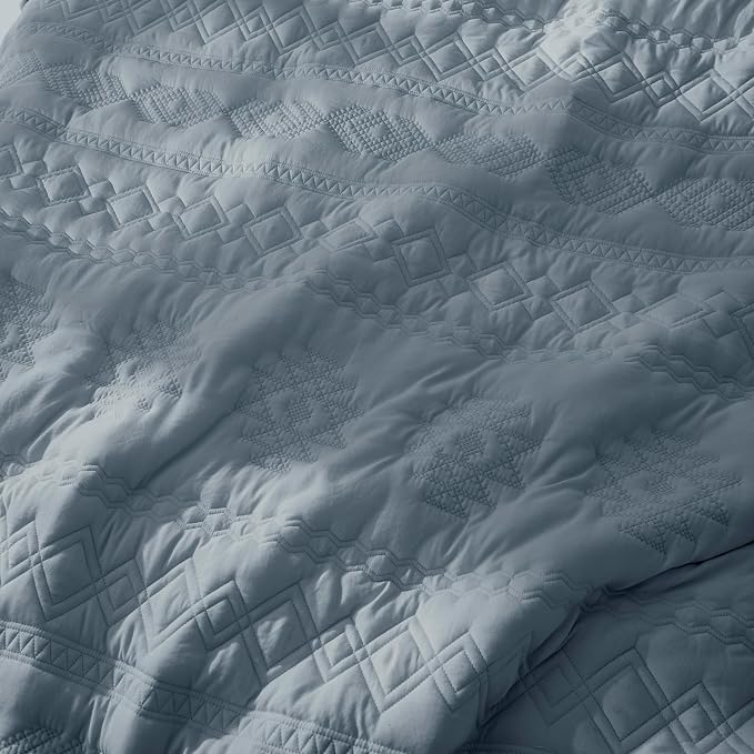 WDCOZY Boho Blue Grey Oversized California Cal King Size Quilt Bedding Sets - Image 5