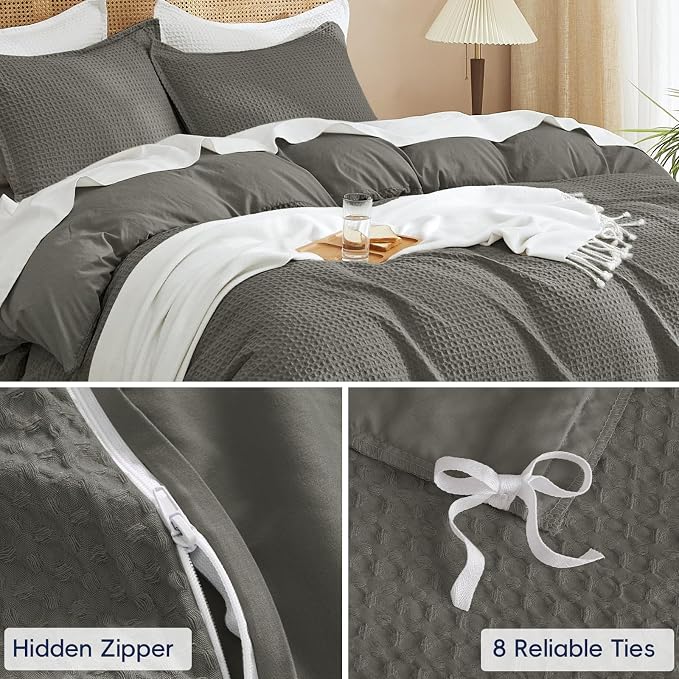 PHF Waffle Weave Duvet Cover Set California King, No Snagging Ultra Soft Luxury - Image 5