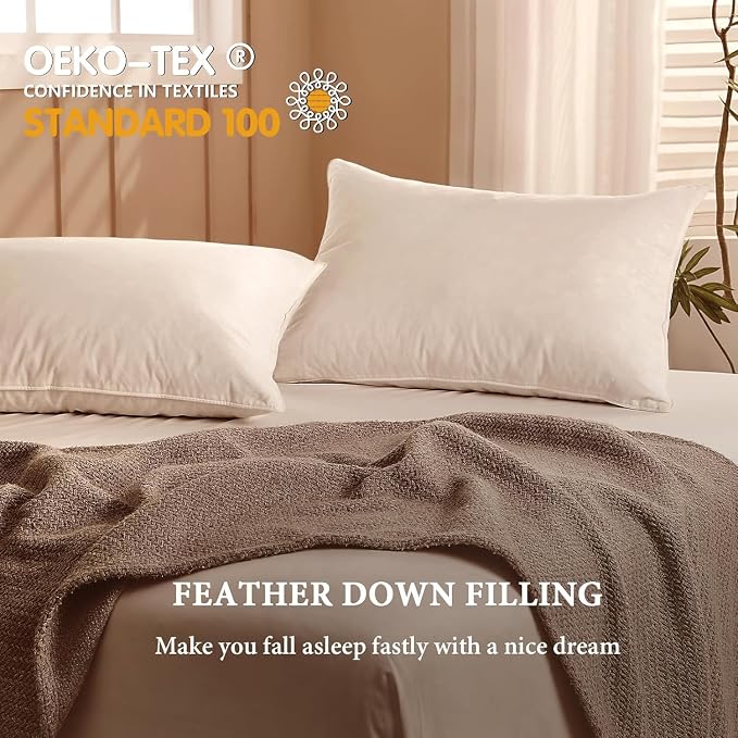 BHZ Goose Down Feather Pillows Queen Size Set of 2, Hotel Collection Bed Pillows - Image 5