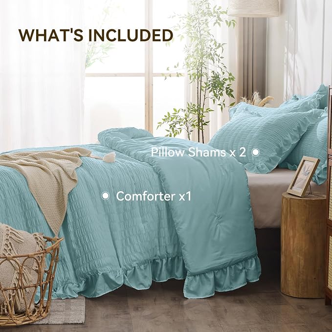 JOLLYVOGUE Blue Comforter Full Size, 3 Pieces Seersucker Lightweight Full Size - Image 5
