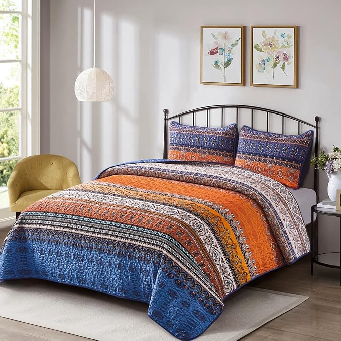 WONGS BEDDING Boho Quilt Set California King, Lightweight Microfiber Bed Decor - Image 2