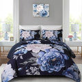 WONGS BEDDING Navy Boho Floral Quilt Set King, 3 Pieces Elegant Blue Flower by WONGSBEDDING