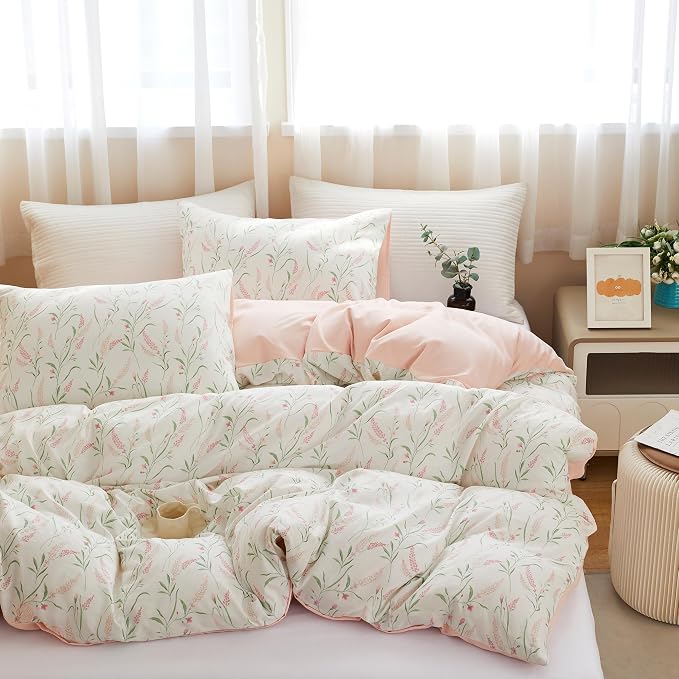 BOLINLIVING Pink Floral Duvet Cover King Size, Reversible Botanical Spring - Image 5