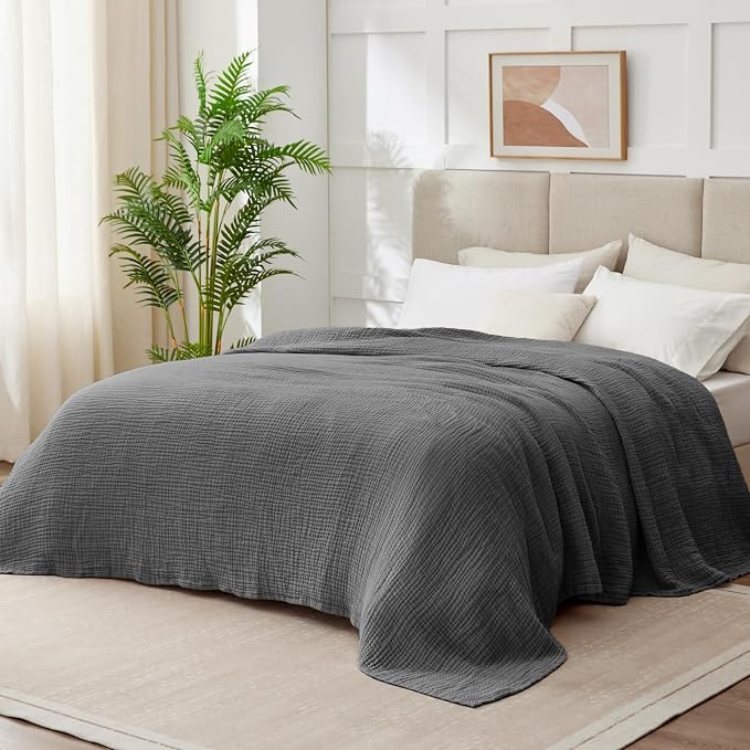 100% Cotton Muslin Blanket King 108" x 90", Breathable and Lightweight Cotton - Image 4