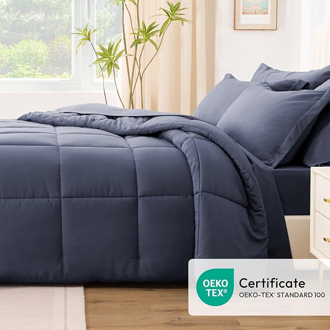 Love's cabin California King Comforter Set Indigo Blue, 7 Pieces California - Image 5