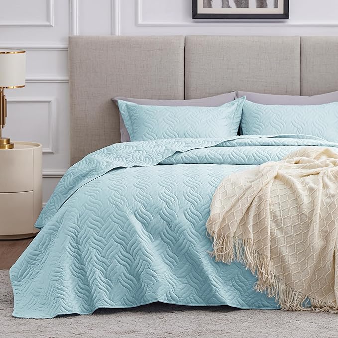 Love's cabin Quilts for Queen Bed Light Blue Bedspreads by Lovescabin