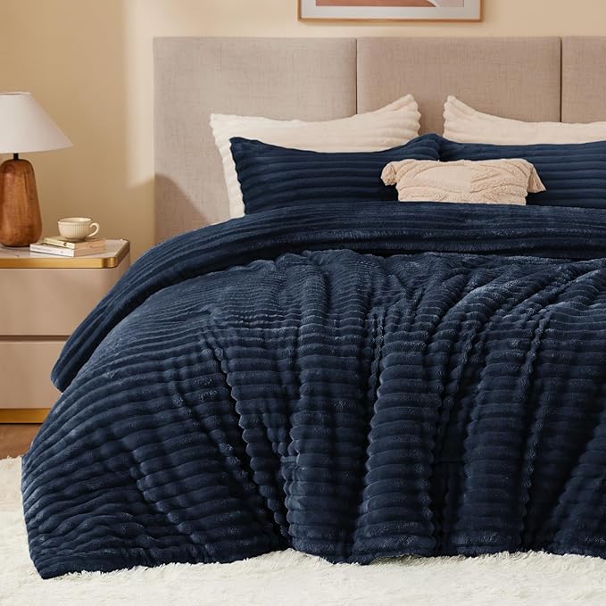 BEDELITE Fleece Twin Comforter Set -Super Soft & Warm Fluffy Navy Blue Bedding by BEDELITE