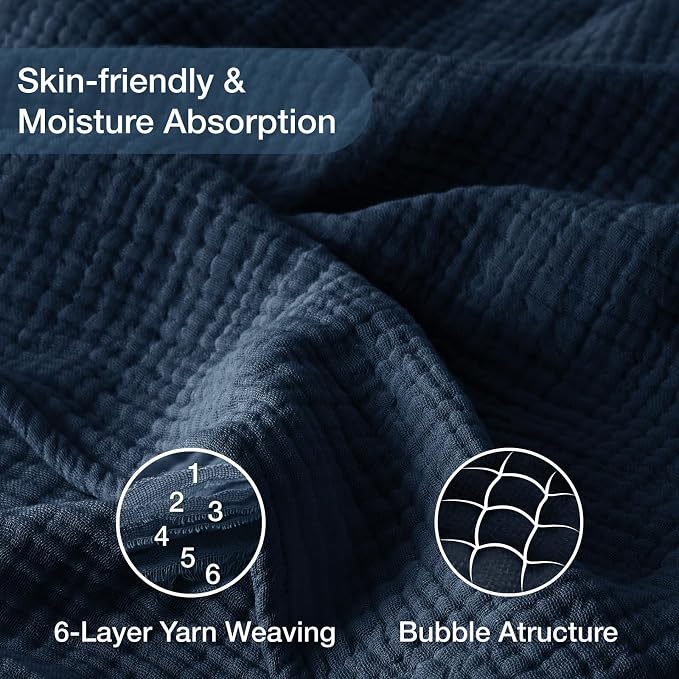 100% Cotton Muslin Blanket Queen 90" x 90", 6 Layers Breathable and Lightweight - Image 6