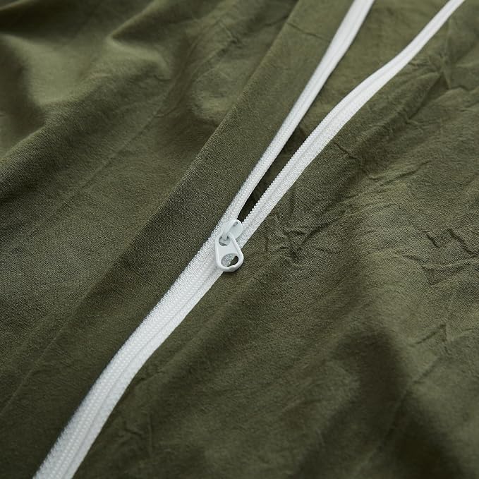 LOVQUE Olive Green Cotton Duvet Cover Queen Size, Linen Like Natural Bedding Set - Image 4