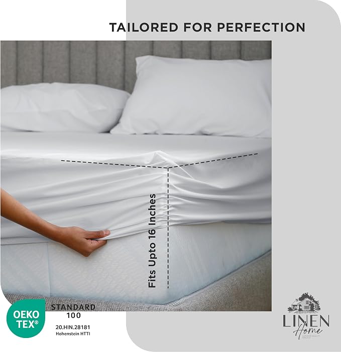 Linen Home 100% Cotton Percale Weave Fitted Sheet, Queen Size, Dove Grey - Image 3