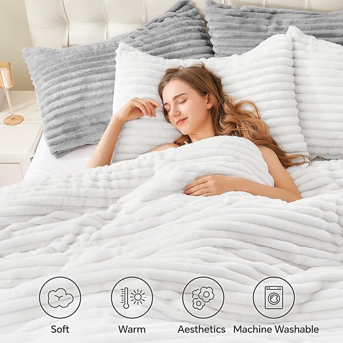 BEDELITE Fleece Twin Comforter Set -Super Soft & Warm Fluffy Bright White - Image 3