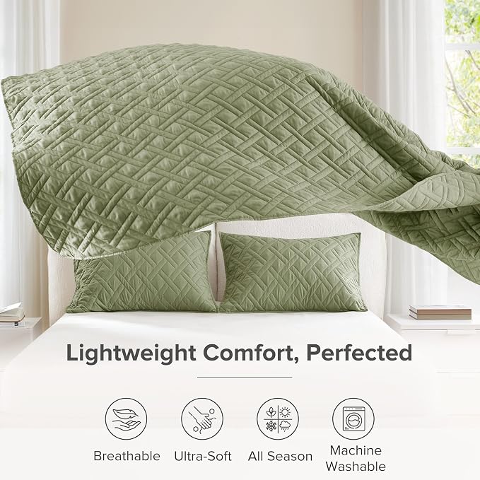Comfort Spaces Queen Quilt Set Modern Reversible Diamond Coverlet Queen Bedding - Image 3