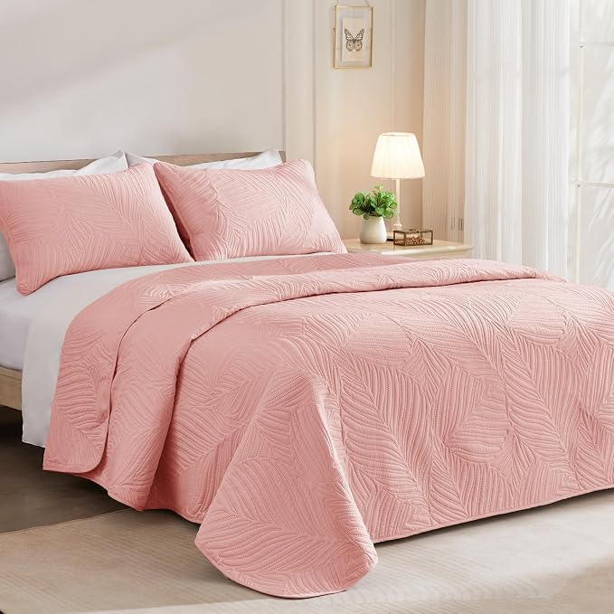 Exclusivo Mezcla Twin Quilt Bedding Set, Lightweight Blush Pink Quilts Twin Size - Image 2