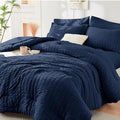 HYMOKEGE Navy Blue King Size Comforter Set Seersucker 7 Pieces, All Season by HYMOKEGE