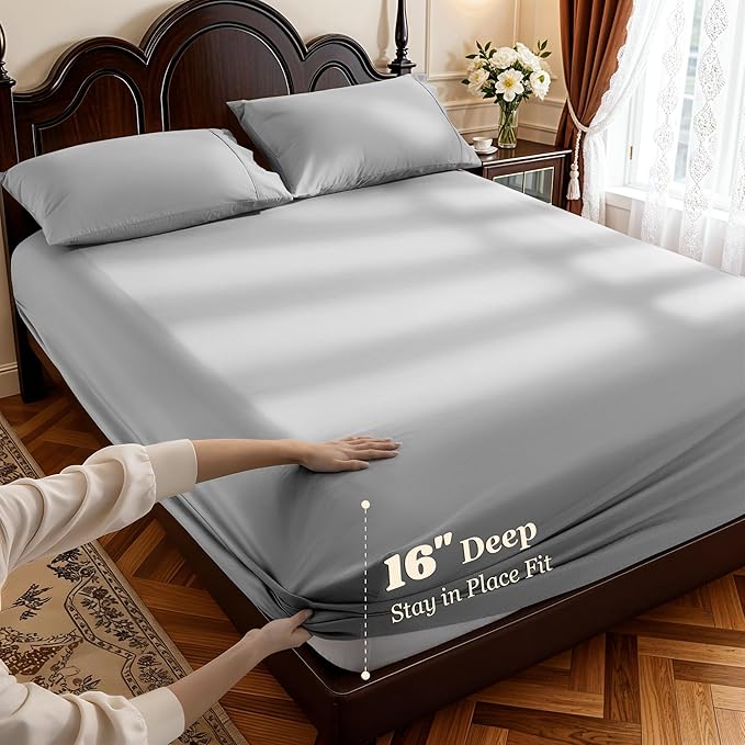 LBRO2M 1000 Thread Count 100% Cotton Sheets Set, California King Size Bed Sheet - Image 4