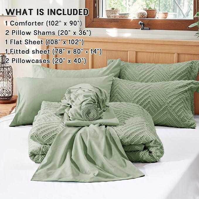 Zzlpp King Comforter Set 7 Pieces, Sage Green Tufted Bed in a Bag - Image 5