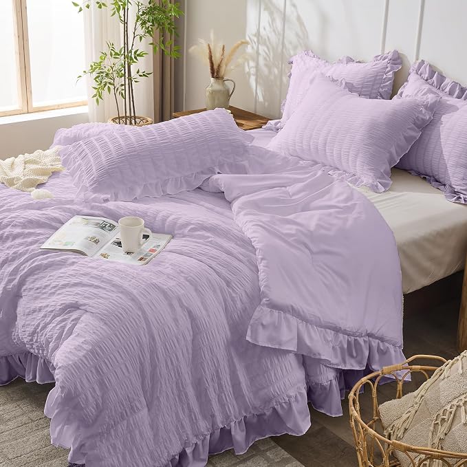 JOLLYVOGUE Lavender Comforter Full Size, 3 Pieces Seersucker Lightweight Full - Image 8