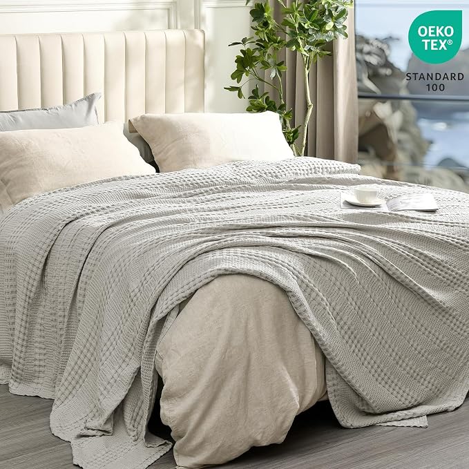 PHF Cooling Waffle Blanket King Size, Lightweight 60% Rayon from Bamboo & 40% - Image 3