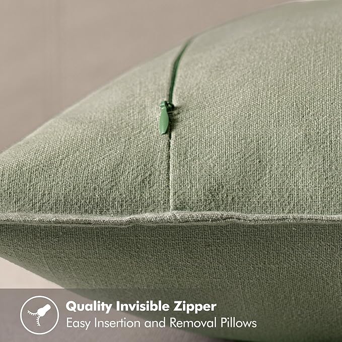 MIULEE Decorative Linen Pillow Covers 20x20 Inch Sage Green ​Boho Farmhouse​ - Image 3