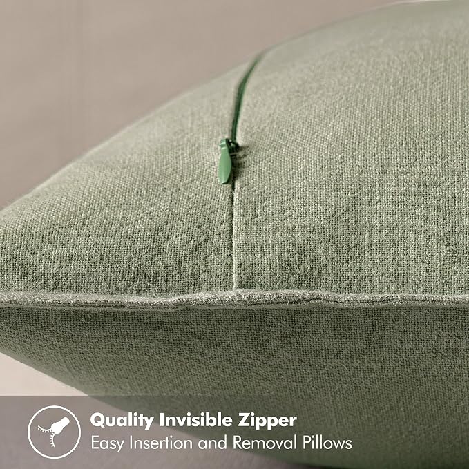 MIULEE Decorative Linen Euro Sham Pillow Covers 24x24 Sage Green ​Boho - Image 3