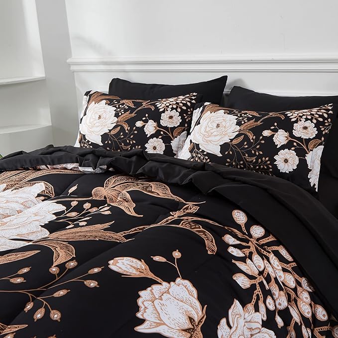 Yogeneg 7 Piece Bed in a Bag Queen Comforter Set Botanical Floral Bedding Set - Image 2