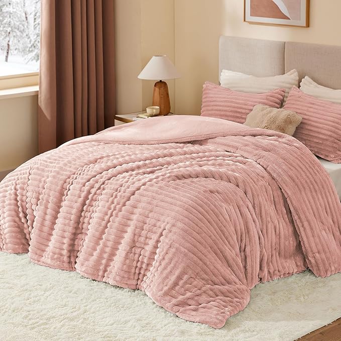 BEDELITE Fleece Twin Comforter Set -Super Soft & Warm Fluffy Dusty Pink Bedding - Image 2